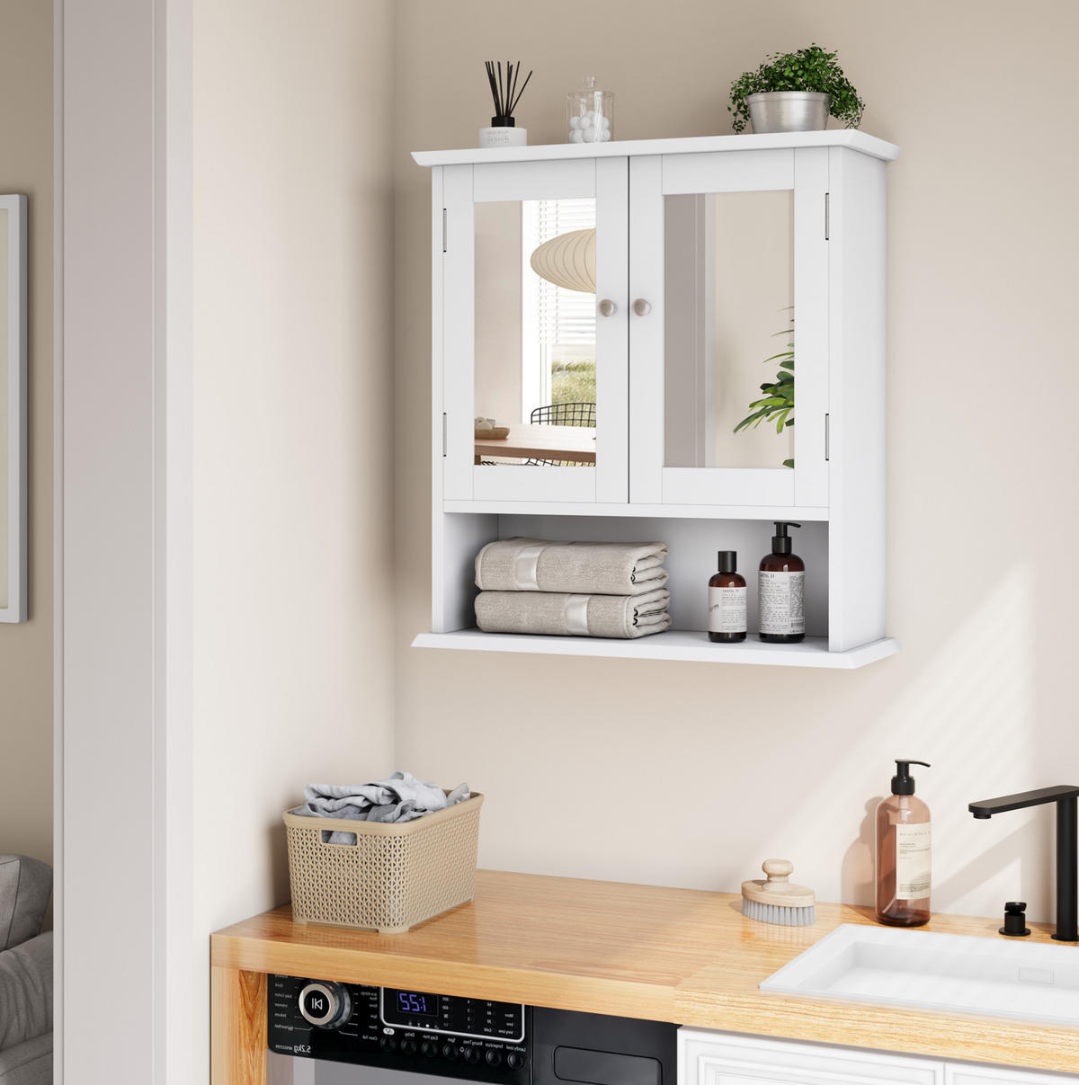 BADEZIMMERSCHRANK mit Spiegel 54,6 x 19,8 x 60 cm Weiß - Weiß, Glas (20/60/50cm) - Beauniv