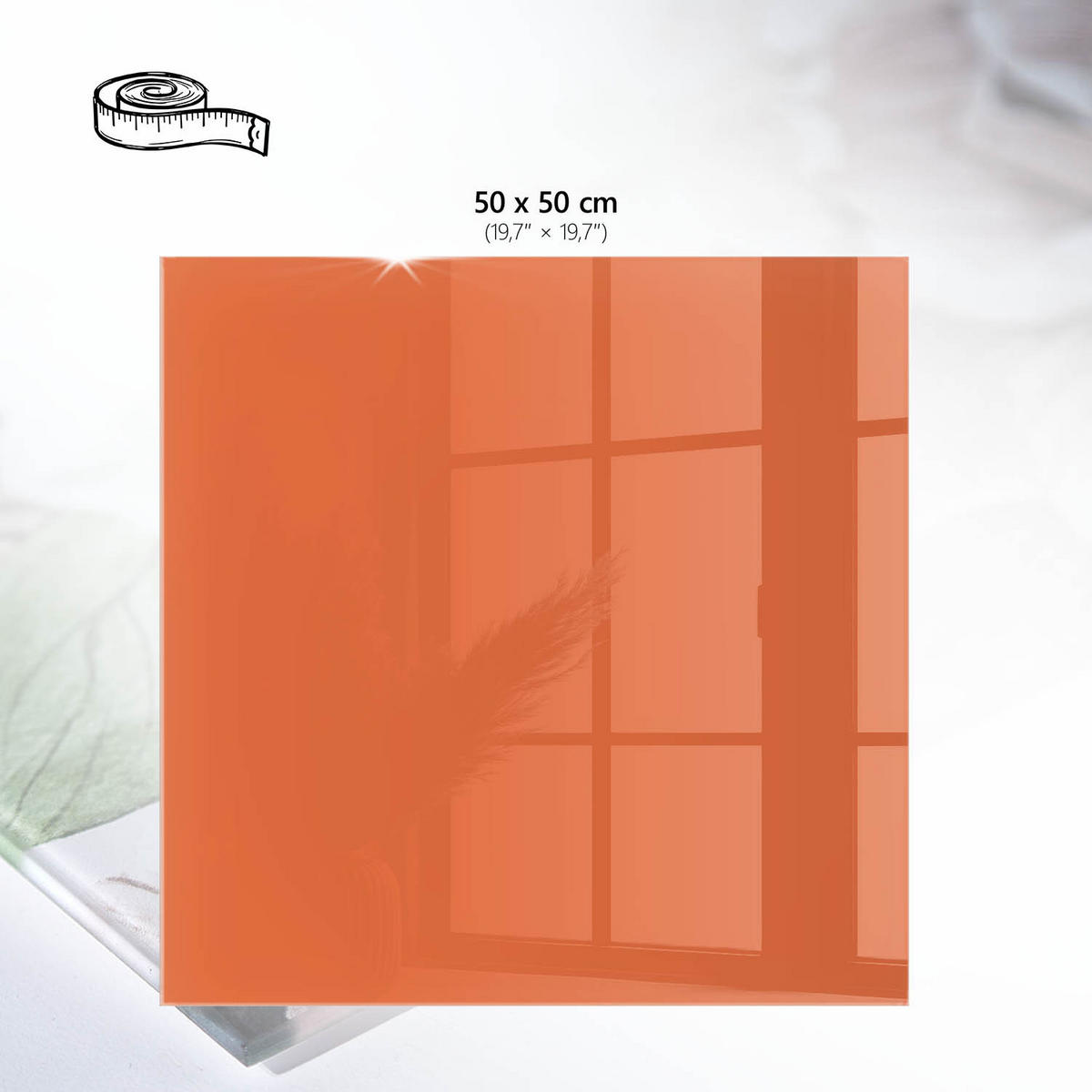 TISCHPLATTE 50x50 cm – Kräftiges Orange - Blau, Glas (50/50/0.4cm) - Wallfluent