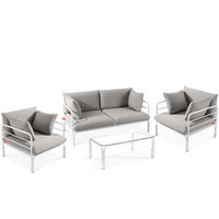 GARTENMÖBELSET RAMBE 4-tlg. 1x Tisch 2x Sessel 1x Sofa 2-Sitzer, mit Kissen, LOFT-STIL, Weiß/Hellgrau - Hellgrau/Weiß, Textil/Metall - KONSIMO®