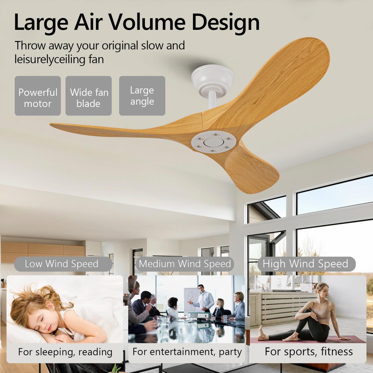 DECKENVENTILATOR DE-16227 42 Zoll mit Fernbedienung & reversibel Holzfarbe - Naturfarben, Kunststoff (107/107/38cm) - ComfortXL