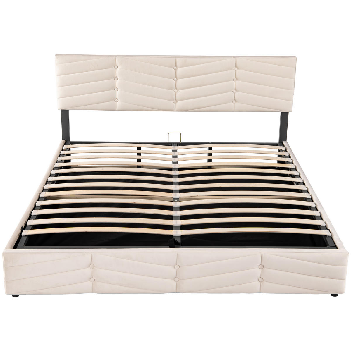 POLSTERBETT 180/200 cm beige mit hydraulischem Bettkasten und höhenverstellbarem Kopfteil - Beige, Textil (180/200cm) - OKWISH