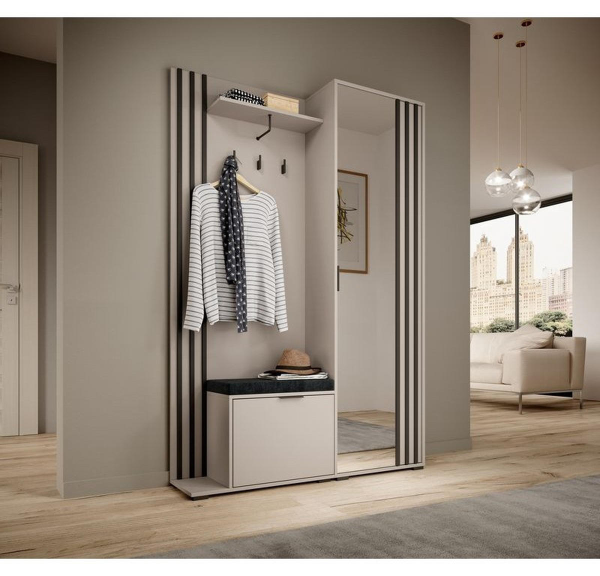 GARDEROBENPANEEL – 192 cm – Nelly – Kaschmir - Kaschmir, Holzwerkstoff (131/192/40cm) - hi-markt