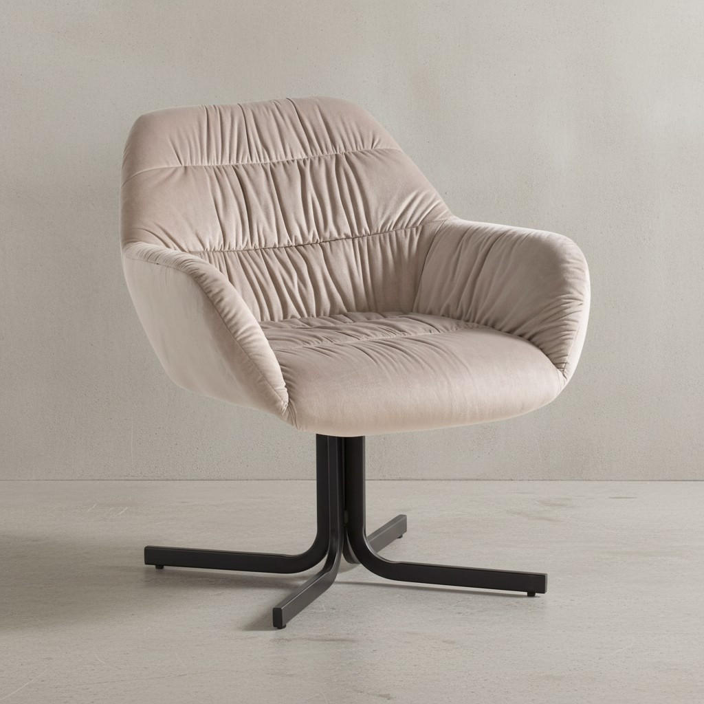 LOUNGESESSEL Samt mit Armlehnen und Metallgestell, gepolsterter Schalensitz, Beige 64x68x74 cm - Beige/Schwarz, Textil/Metall (64/74/68cm) - KADIMA DESIGN