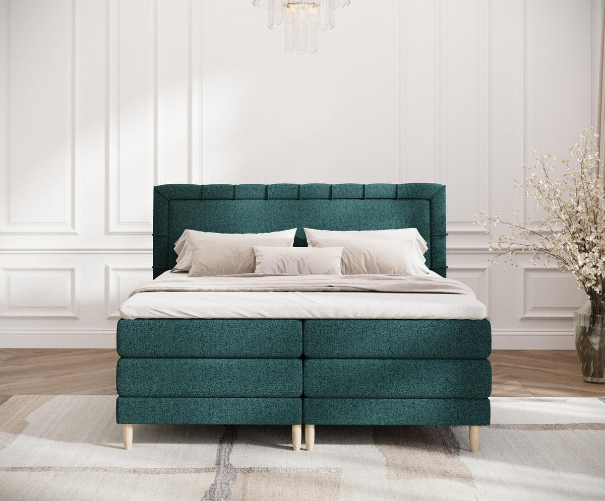 BOXSPRINGBETT Rimini Grün 200/200 cm mit Matratze und Topper - Naturfarben/Grün, Holz/Holzwerkstoff (200/200cm) - Maison de Reve