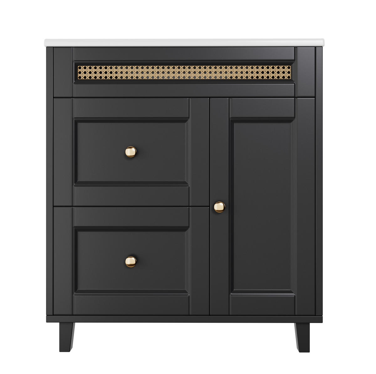 WASCHTISCHKOMBI 76/46/86,5 cm schwarz aus MDF mit Keramikbecken und Soft-Close-Türen - Schwarz, Keramik (76/86.5/46cm) - OKWISH