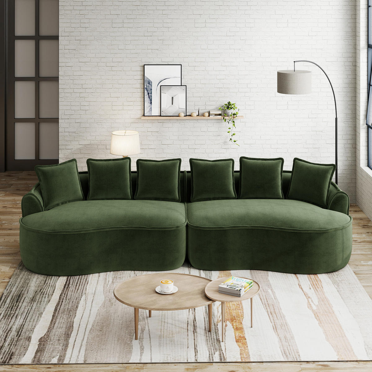 4-SITZER Sofa 320x114x67 cm aus Chenille-Stoff rahmenlos ohne Montage, grün - Grün, Textil (114/67/320cm)