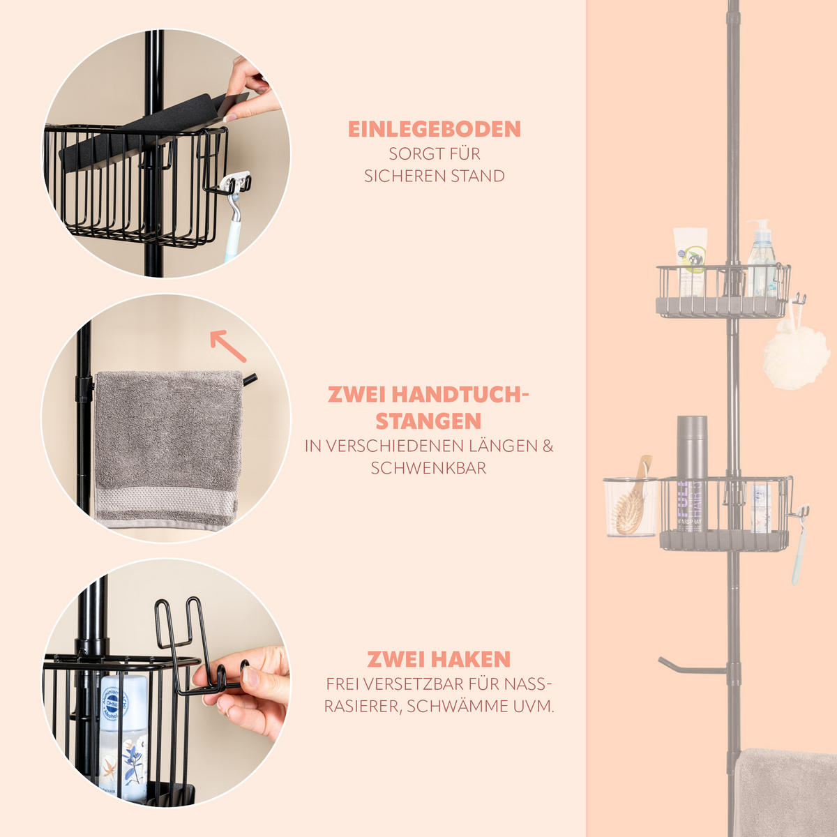 BADREGAL, schwarz - Schwarz, Metall (34.5/290/14cm) - bremermann