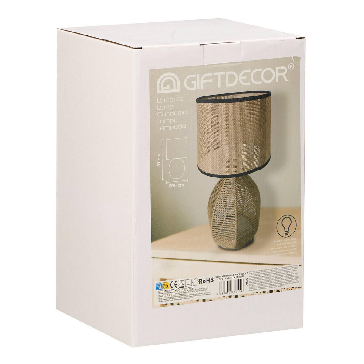 NACHTTISCHLAMPE Wiener Geflecht Ø 20 cm - Braun, Papier (20/20/39cm) - Giftdecor