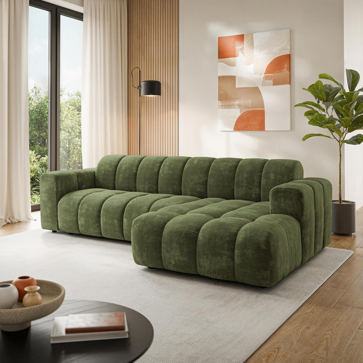 ROHOVÁ Sedačka SETIA LUMO 20, Zelená - černá/zelená barva, dřevo/textil (304/165cm) - MASSENO