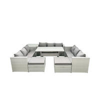 GARTENSET mit Esstisch,Sofa ,Beistelltisch,2 Großer Fußhocker Polyrattan Hellgrau 11-Sitzer - Hellgrau/Grau, Glas/Kunststoff - Fimous