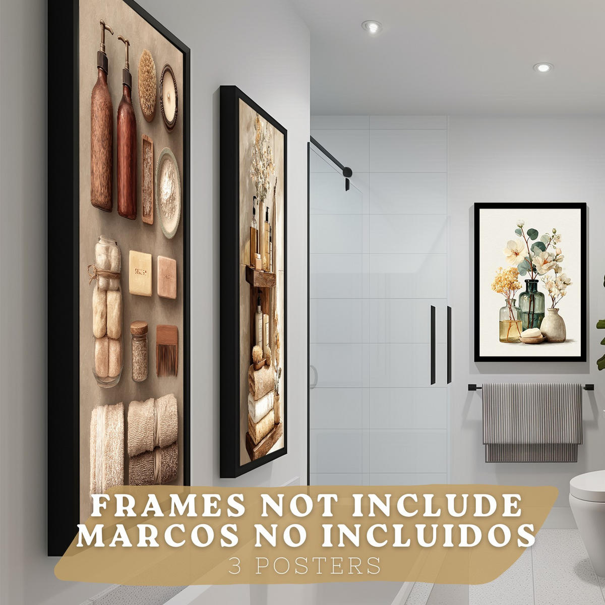 PLAKÁT Sada 3 dekorativních koupelnových tisků, přírodní lázeňský styl Bezrámové A3 - čirá, papír (42/29.7/3cm) - Nacnic