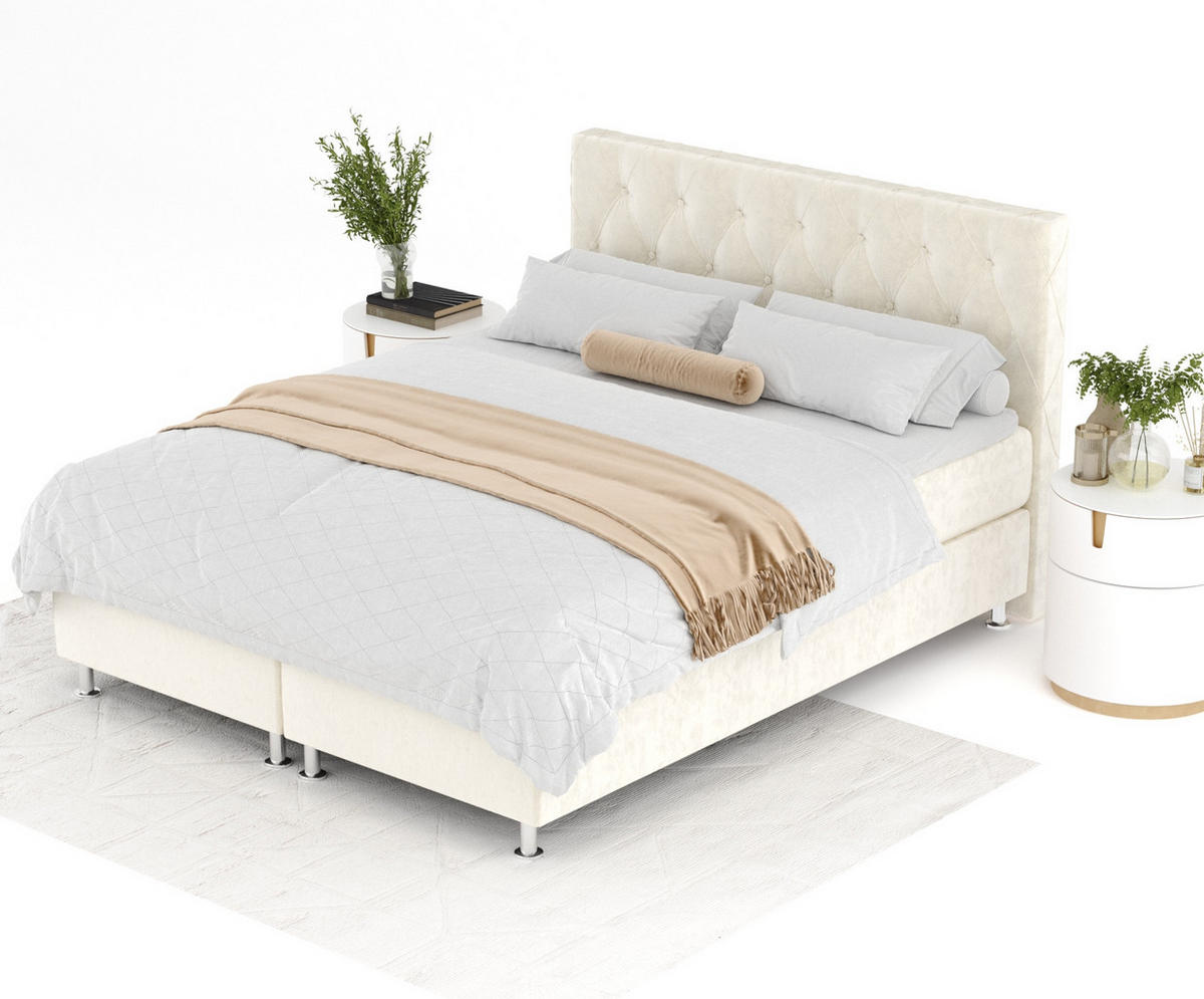 BOXSPRINGBETT Otus Creme 180/200 cm mit Latex-Topper - Silberfarben/Creme, Holz/Holzwerkstoff (180/200cm) - Maison de Reve