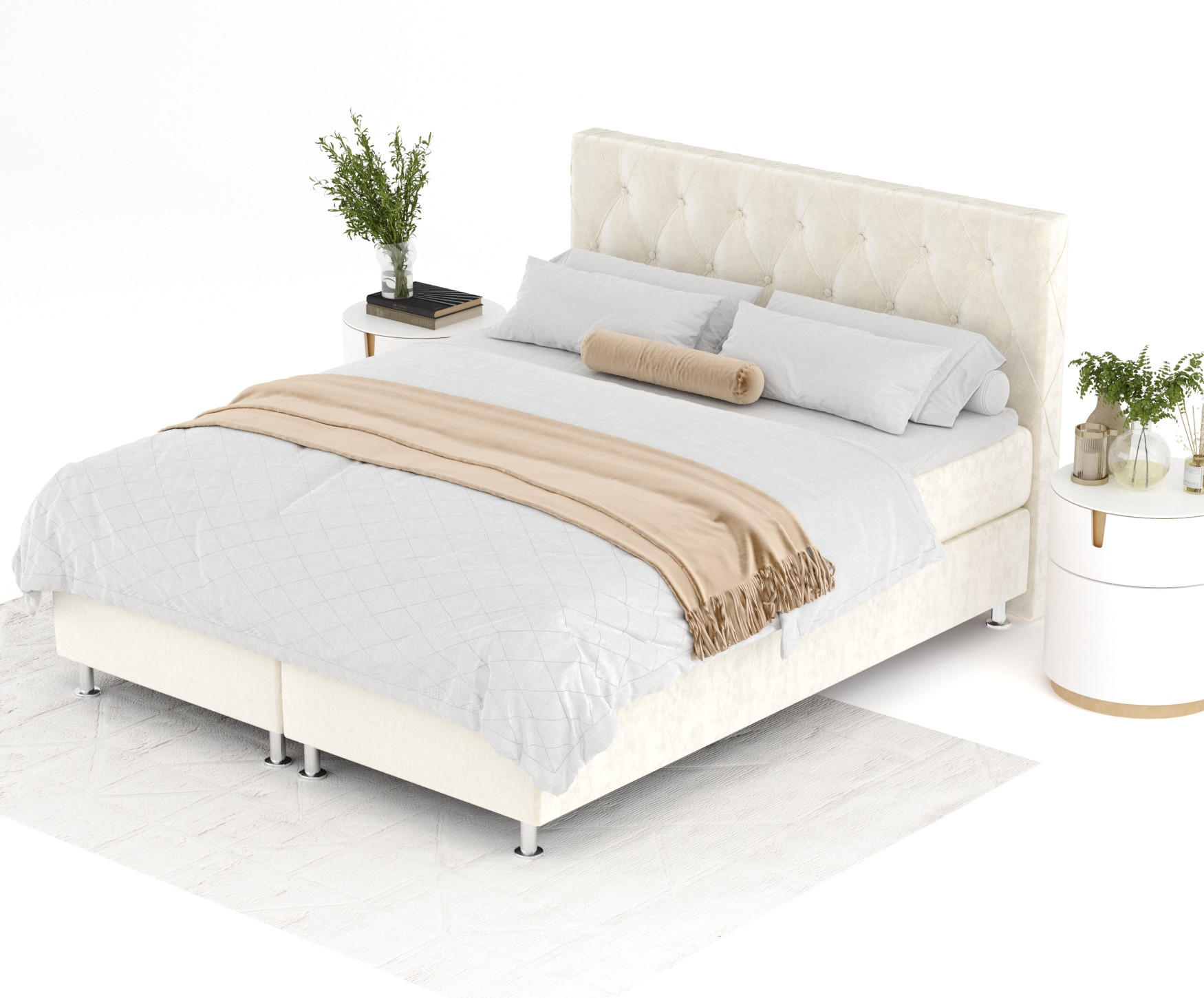 Thumbnail - Maison de Reve Boxspringbett, Creme, Textil, Buche, Kiefer, H3, Höhe ca. 21 cm, 160x200 cm, Oeko-Tex® Standard 100, FSC ...