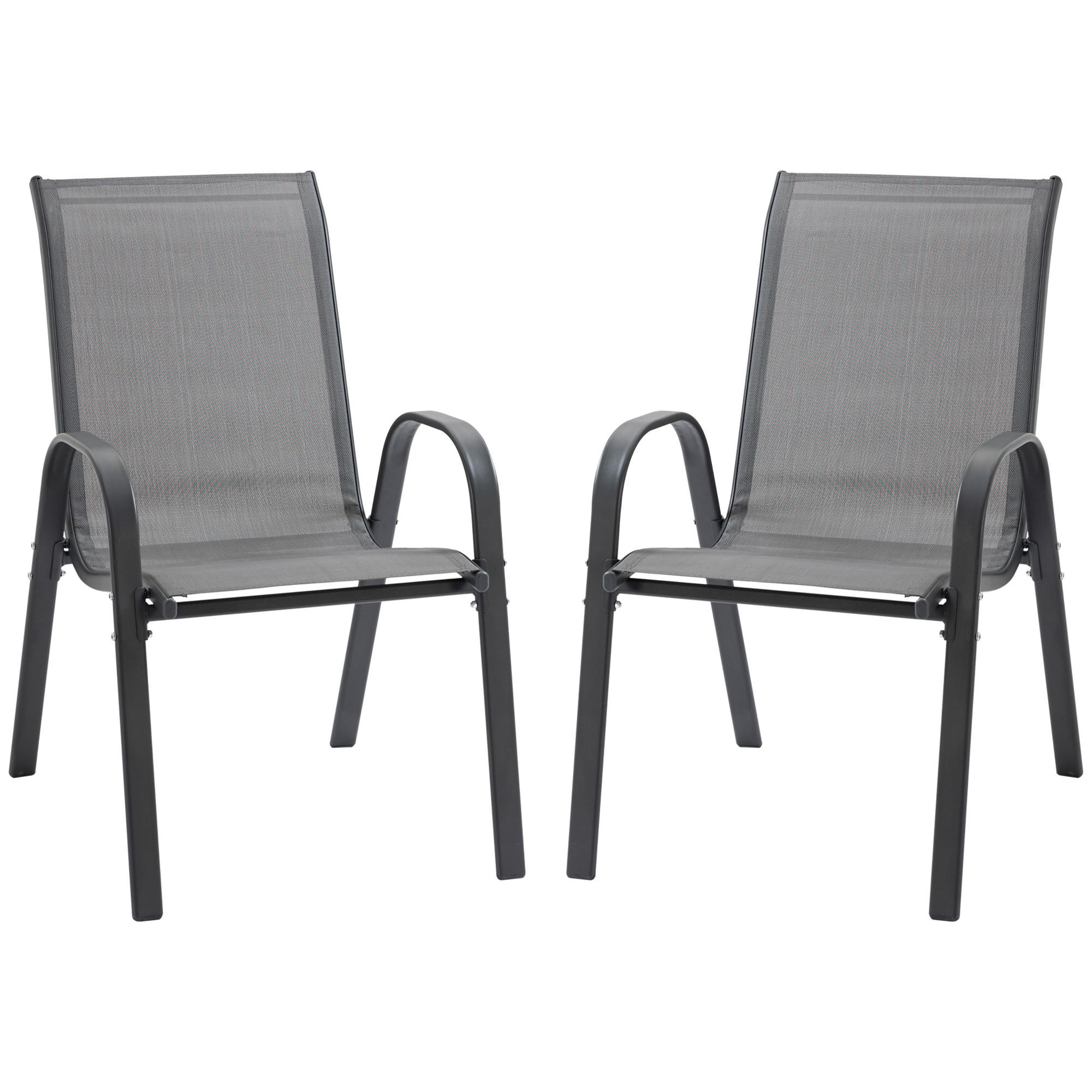 GARTENSTUHL, Essstühle, 2er-Set, mit Armlehne, Metall, Textil-Gewebe, Grau - Grau, Textil/Metall (54/90/70cm) - Outsunny