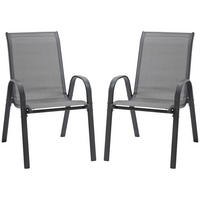 GARTENSTUHL, Essstühle, 2er-Set, mit Armlehne, Metall, Textil-Gewebe, Grau - Grau, Textil/Metall (54/90/70cm) - Outsunny