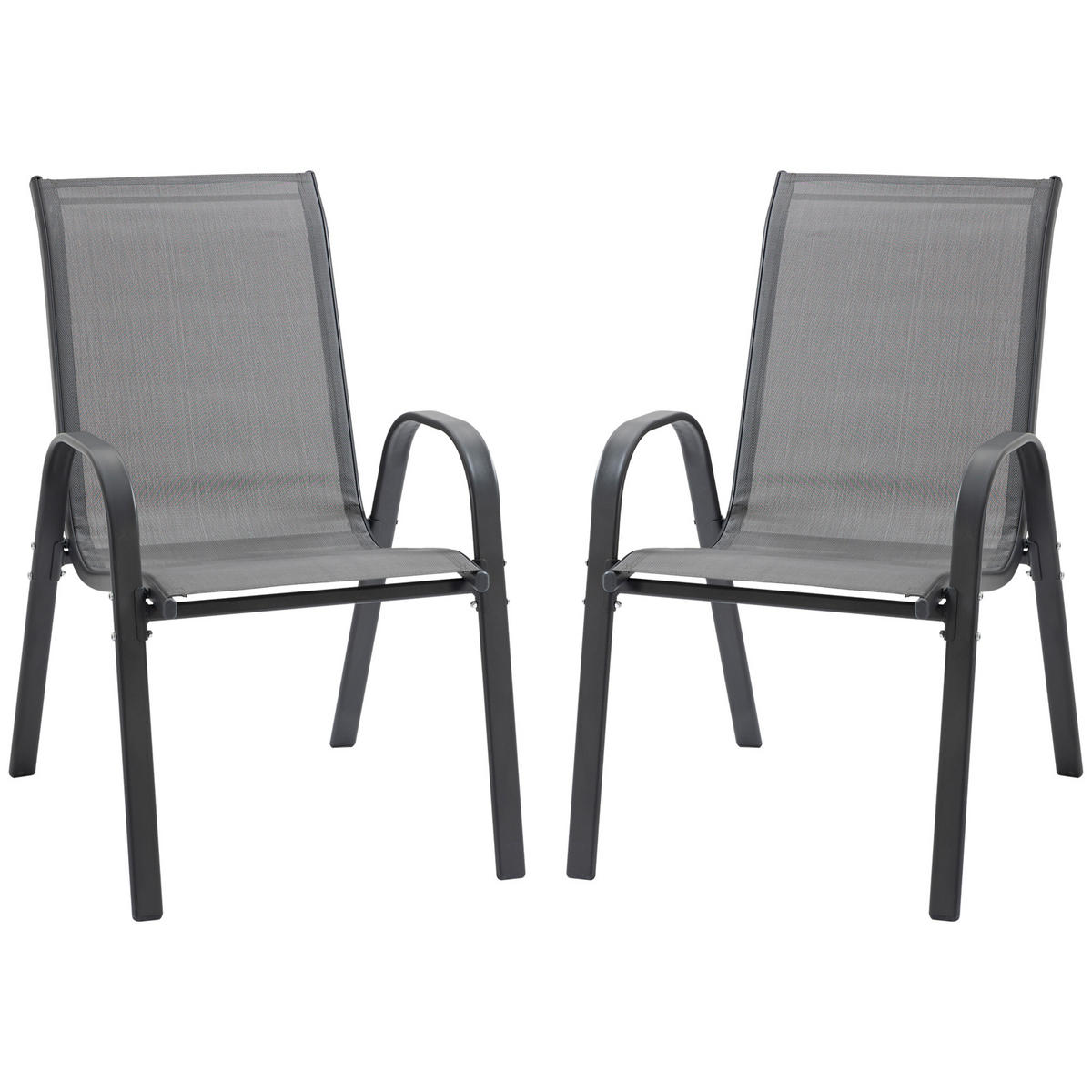 GARTENSTUHL, Essstühle, 2er-Set, mit Armlehne, Metall, Textil-Gewebe, Grau - Grau, Textil/Metall (54/90/70cm) - Outsunny