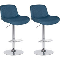 BARHOCKER 2er Set Stoff Blau - Chromfarben/Blau, Textil/Metall (50/85/50cm) - CLP