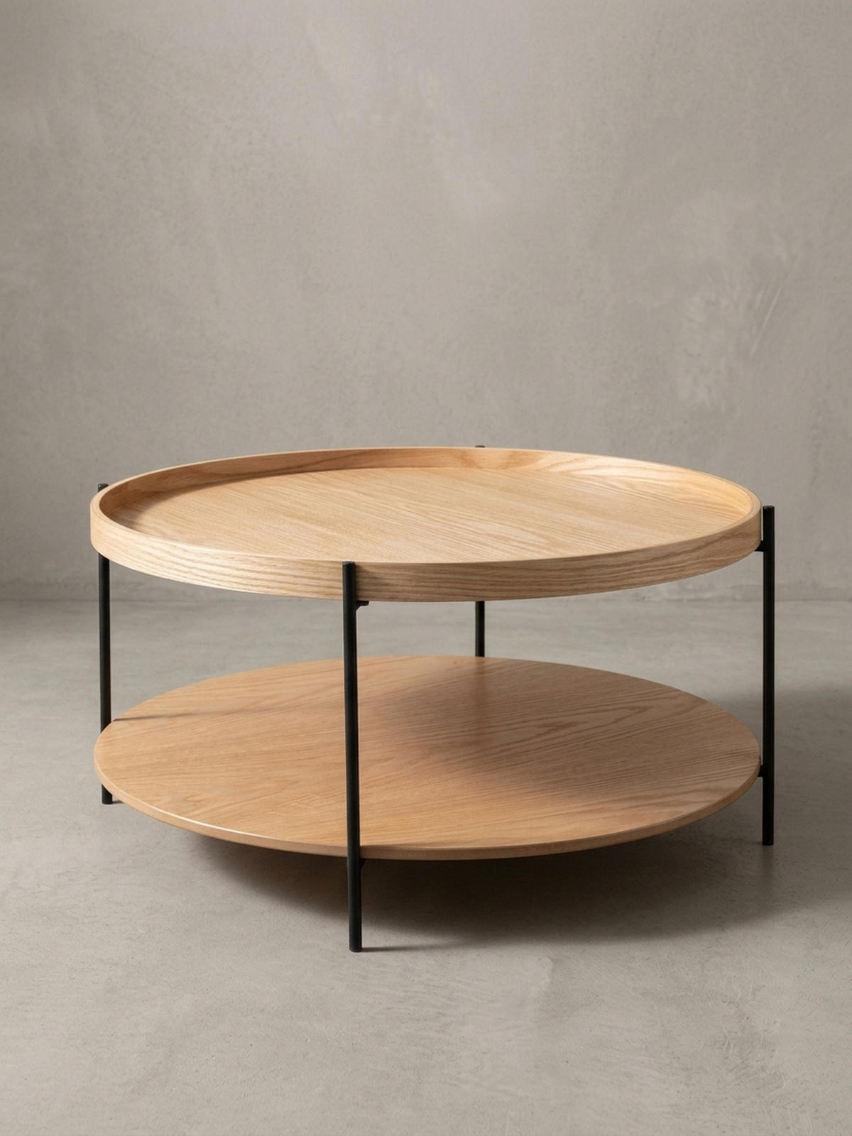 COUCHTISCH Holz/Metall Modern Rund 78x78x40 cm mit Ablage Eiche - Schwarz/Braun, Metall (78/78/40cm) - KADIMA DESIGN