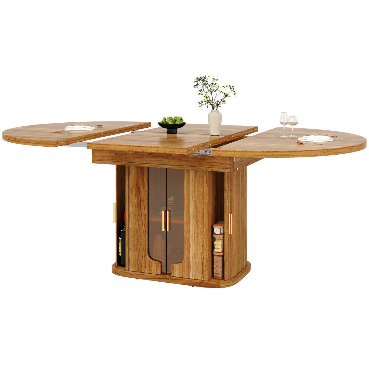 AUSZIEHTISCH 118-158/118/77 cm Walnuss mit Stauraum und Glasfronten aus MDF - Braun, Holzwerkstoff (118/118/77cm) - OKWISH