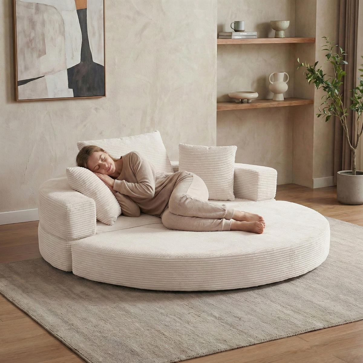 SCHLAFSOFA Loungesofa,Relaxsessel mit Schlaffunktion,klappbar,Cord,Beige - Beige, Textil (173/40/176cm) - LVHOM