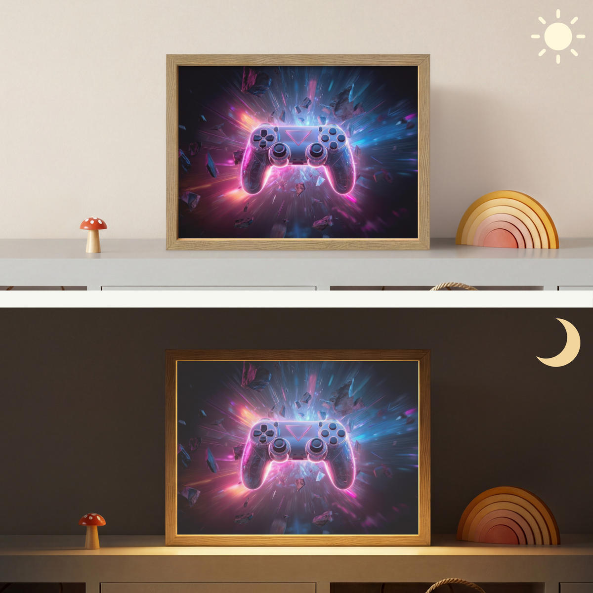 NÁSTĚNNÁ LAMPA S AKUMULÁTOREM Controller - Neon - Explosion - Abstraktní 40x30 cm - fialová, kompozitní dřevo (40/30/8cm)