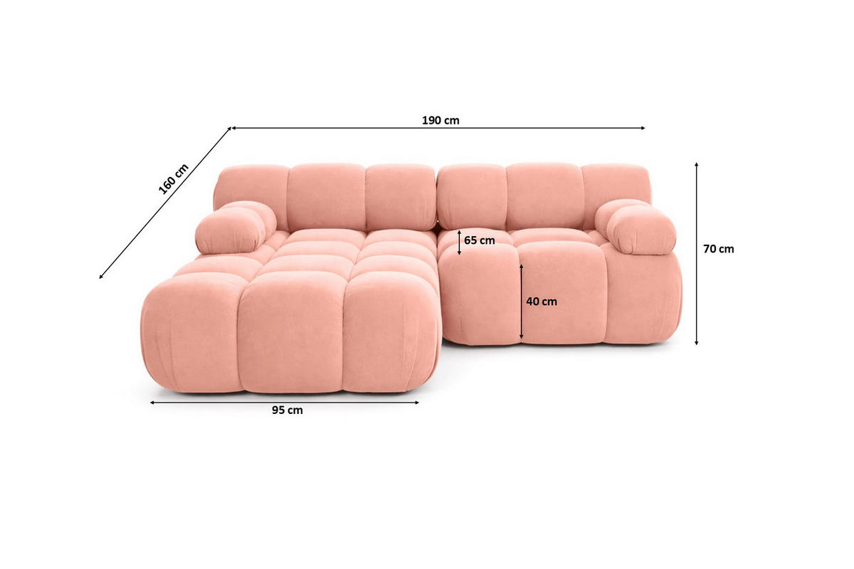 ECKSOFA L-form Mini Modular, Veloursstoff Salvador, Rosa, Links, Selia - Rosa, Holz (190/160cm) - Kaiser Möbel