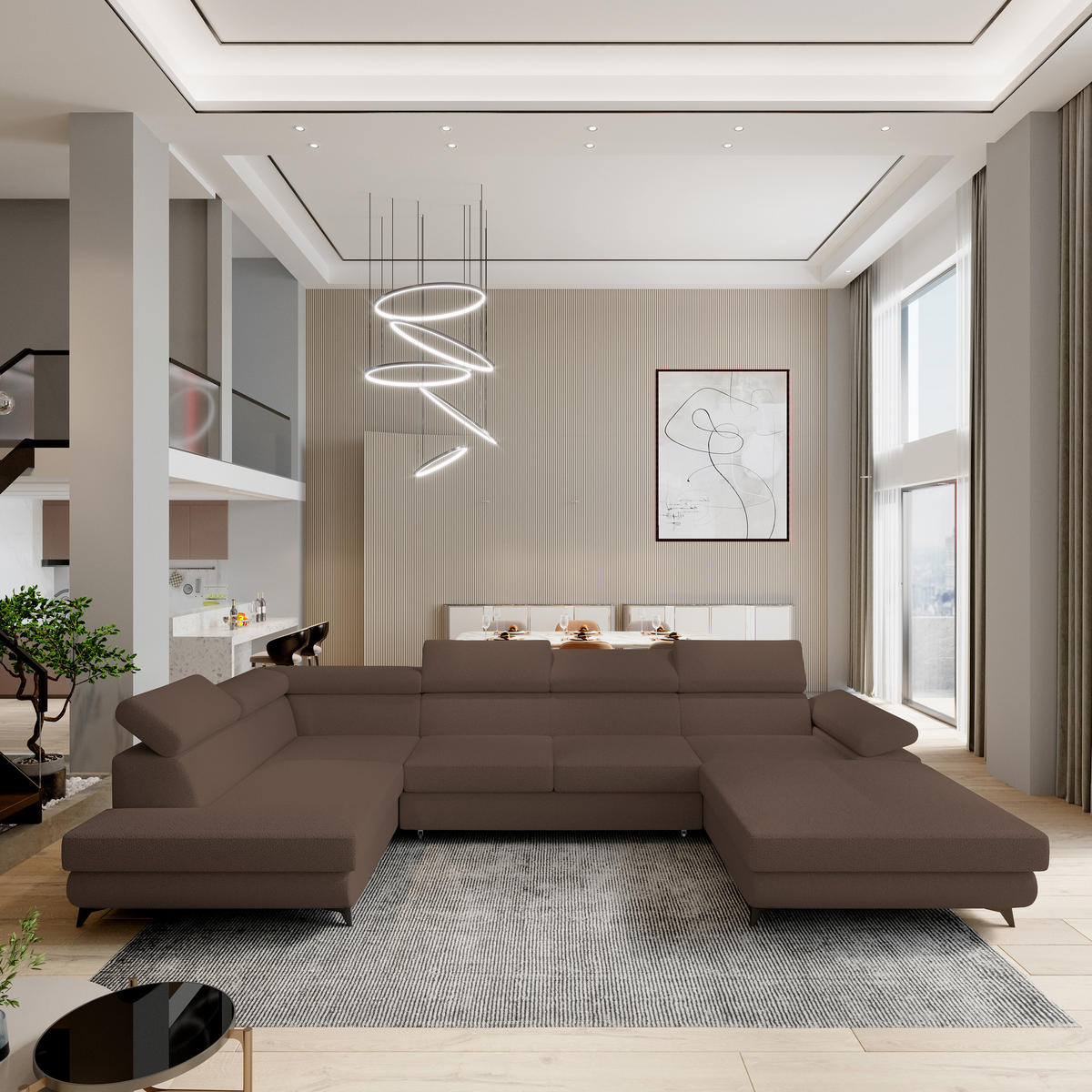 ROHOVÁ SEDAČKA RUBANO hnědá - černá/hnědá, kov/dřevo (339/190cm) - MASSENO