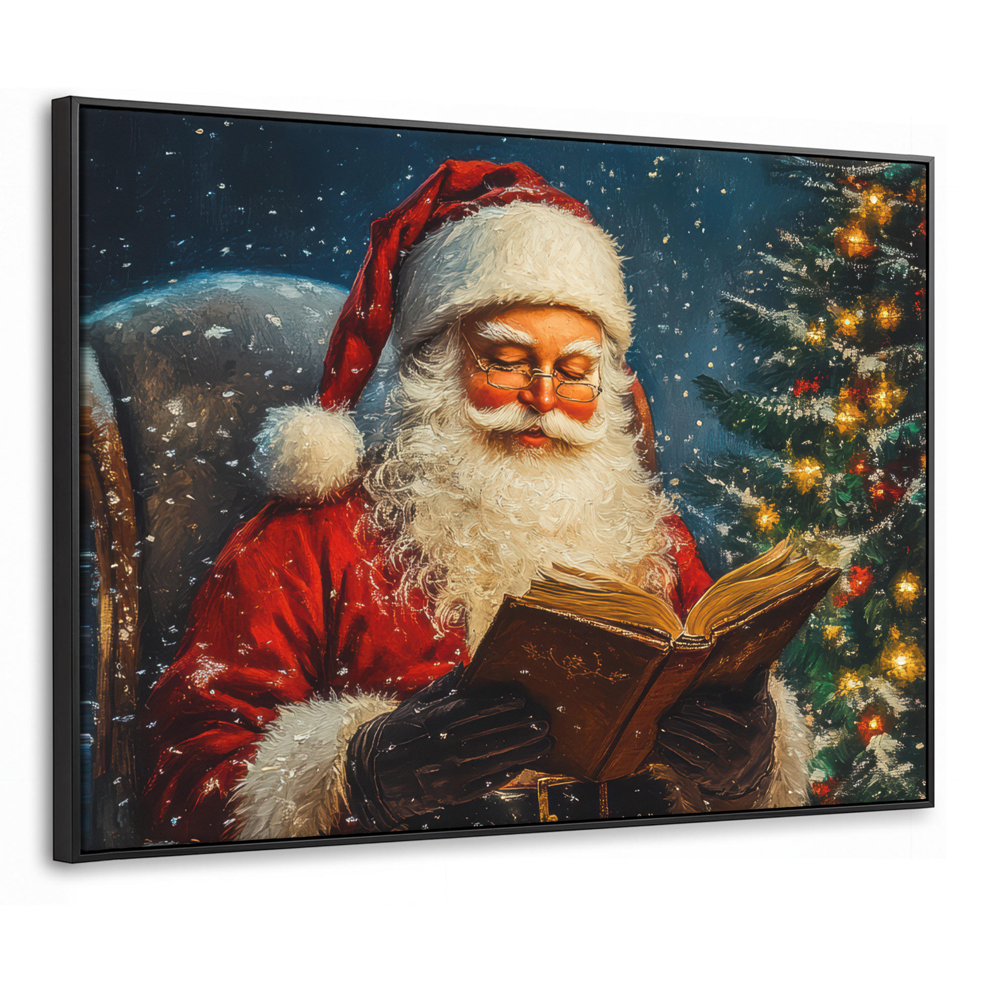 LEINWAND Bilder mit Rahmen - Weihnachtsmann - Weihnachten - Winter - Weihnachtsbaum - 100x70 - Bordeaux, Textil (100/70cm) - MuchoWow
