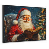 LEINWAND Bilder mit Rahmen - Weihnachtsmann - Weihnachten - Winter - Weihnachtsbaum - 100x70 - Bordeaux, Textil (100/70cm) - MuchoWow