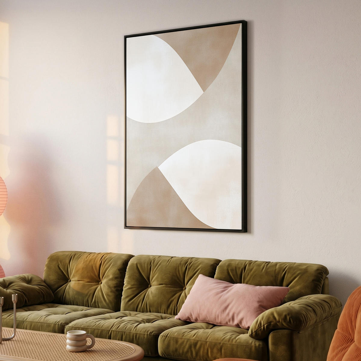 LEINWAND Bilder mit Rahmen - Braun - Japandi - Abstrakt - 80x120 - Sandfarben, Textil (80/120cm) - MuchoWow