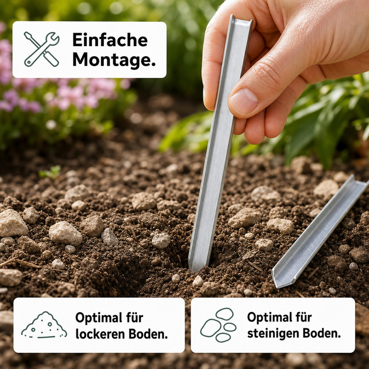 ERDANKER für schmale Rasenkanten und Rasenkantenband 40 x 2,6 0,2 cm | Bodenanker Erdnägel - Zinkfarben, Metall (40/1cm) - Green-Split