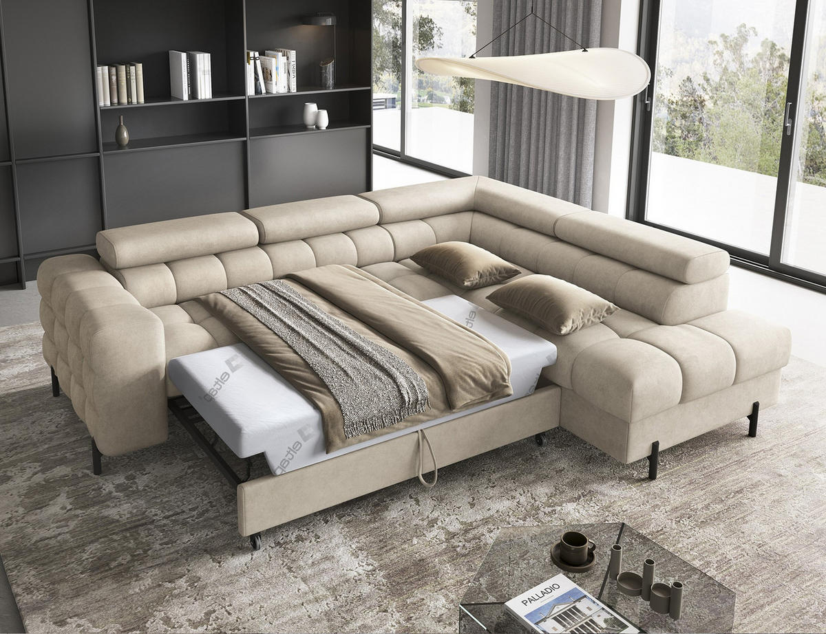 ECKSOFA Ferrucio R - Beige (Aura 18) - Beige, Holzwerkstoff (276/200cm) - Möblo