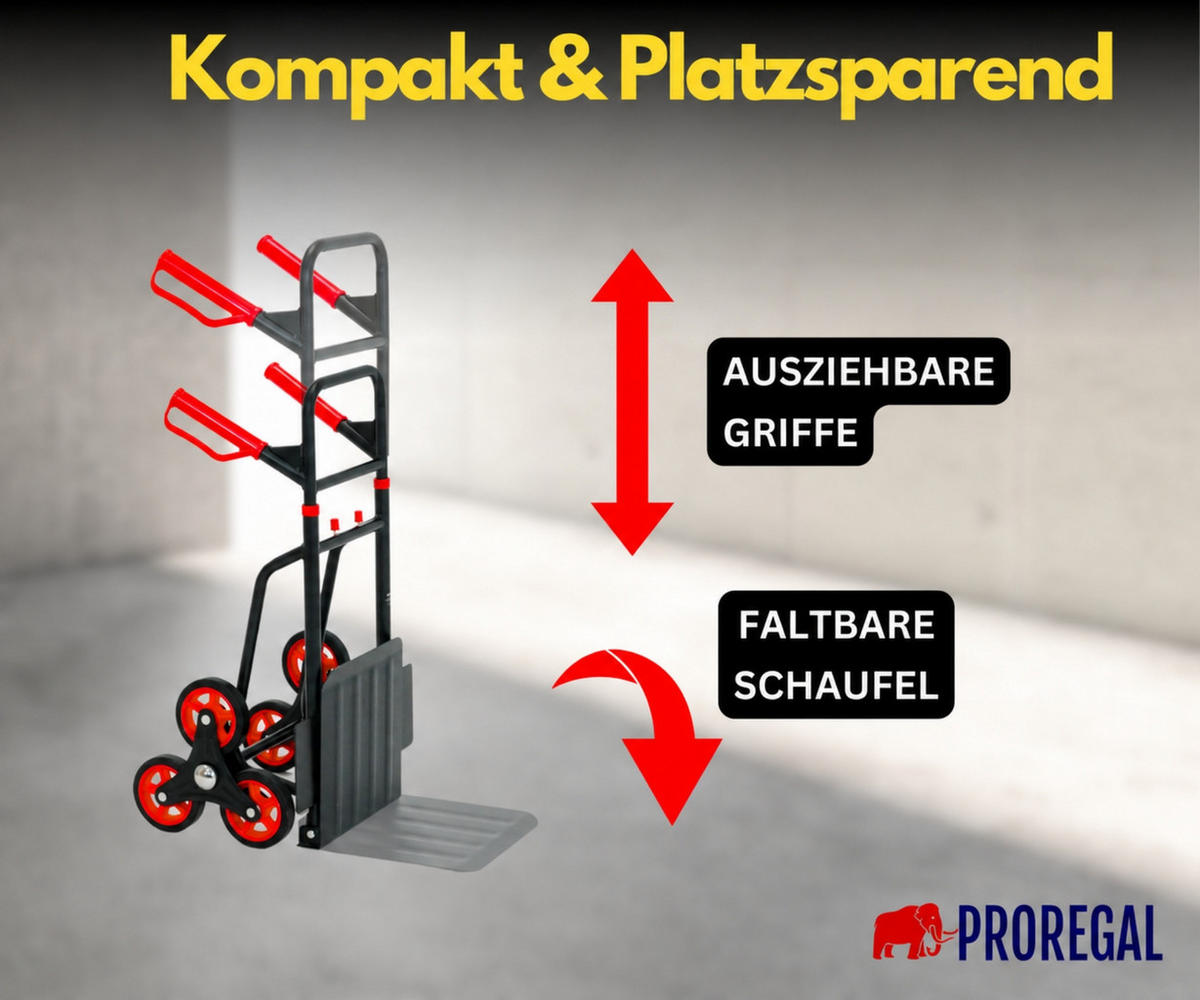 TREPPENSTEIGER Sackkarre Taurus 120 113x38x55cm Traglast 120kg Griff, Klappbar, Stahl Rot-Schwarz - Schwarz, Metall (55/38/113cm) - PROREGAL