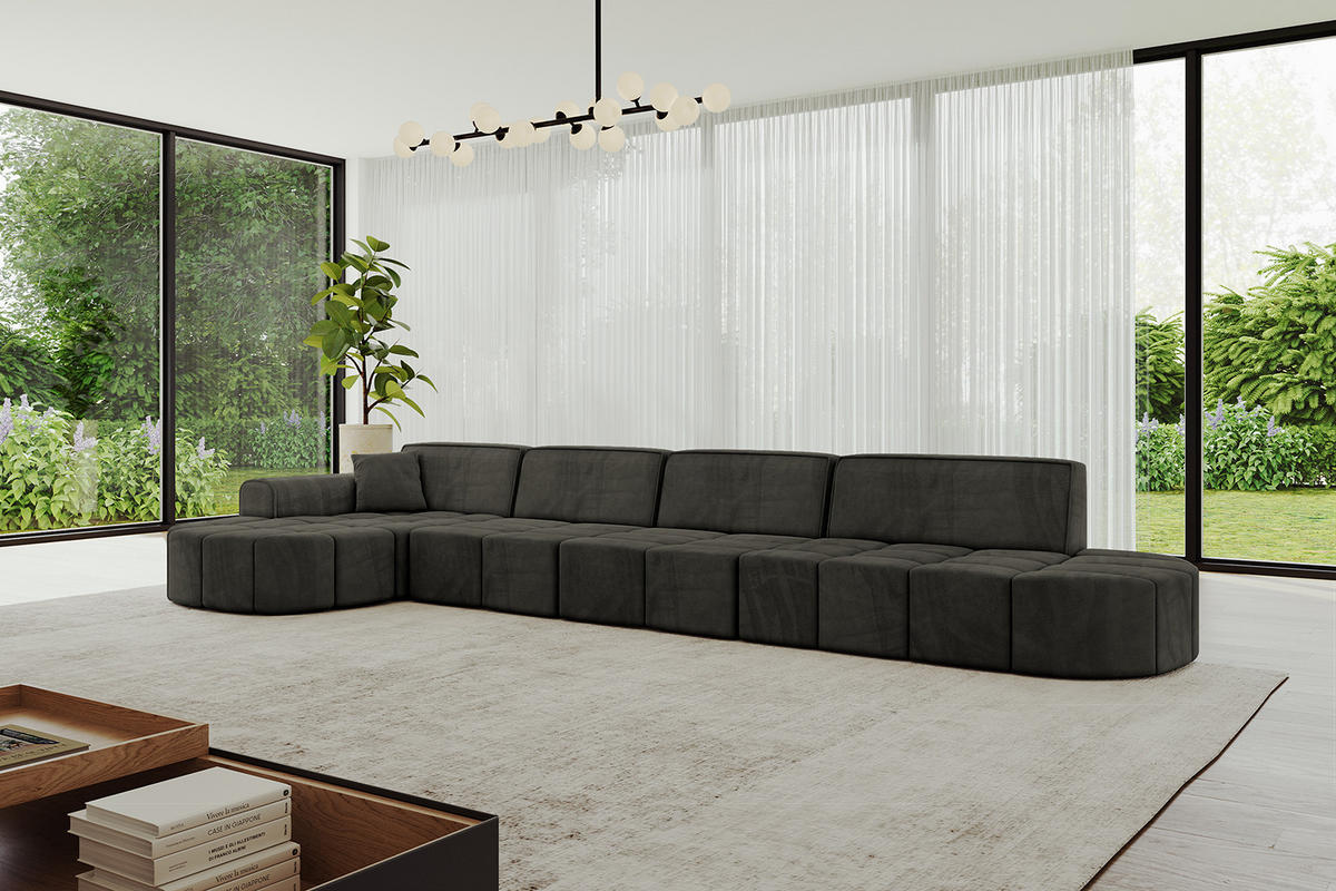 ECKSOFA Ottomane Links LIVO-L3 - 422x173x79,5 cm Schwarz - Schwarz, Holzwerkstoff/Textil (422/173cm) - ALTDECOR