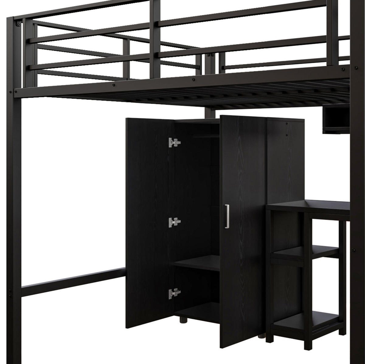 HOCHBETT 140/200 cm aus Metall/MDF mit Schreibtisch, Kleiderschrank und Regalen Schwarz - Schwarz, Metall (140/200cm) - Modenvie