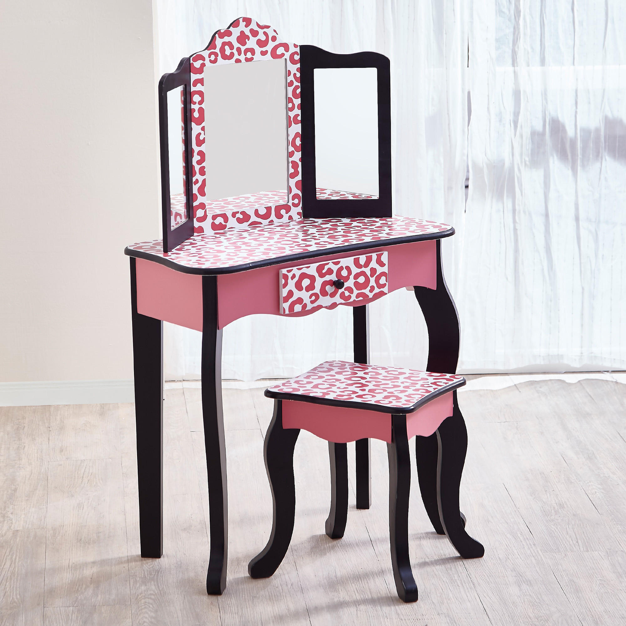 KINDER-SCHMINKTISCH mit Spiegel und Hocker, Rosa, 100cm - Pink, Holzwerkstoff (30/100/60cm) - Teamson Kids