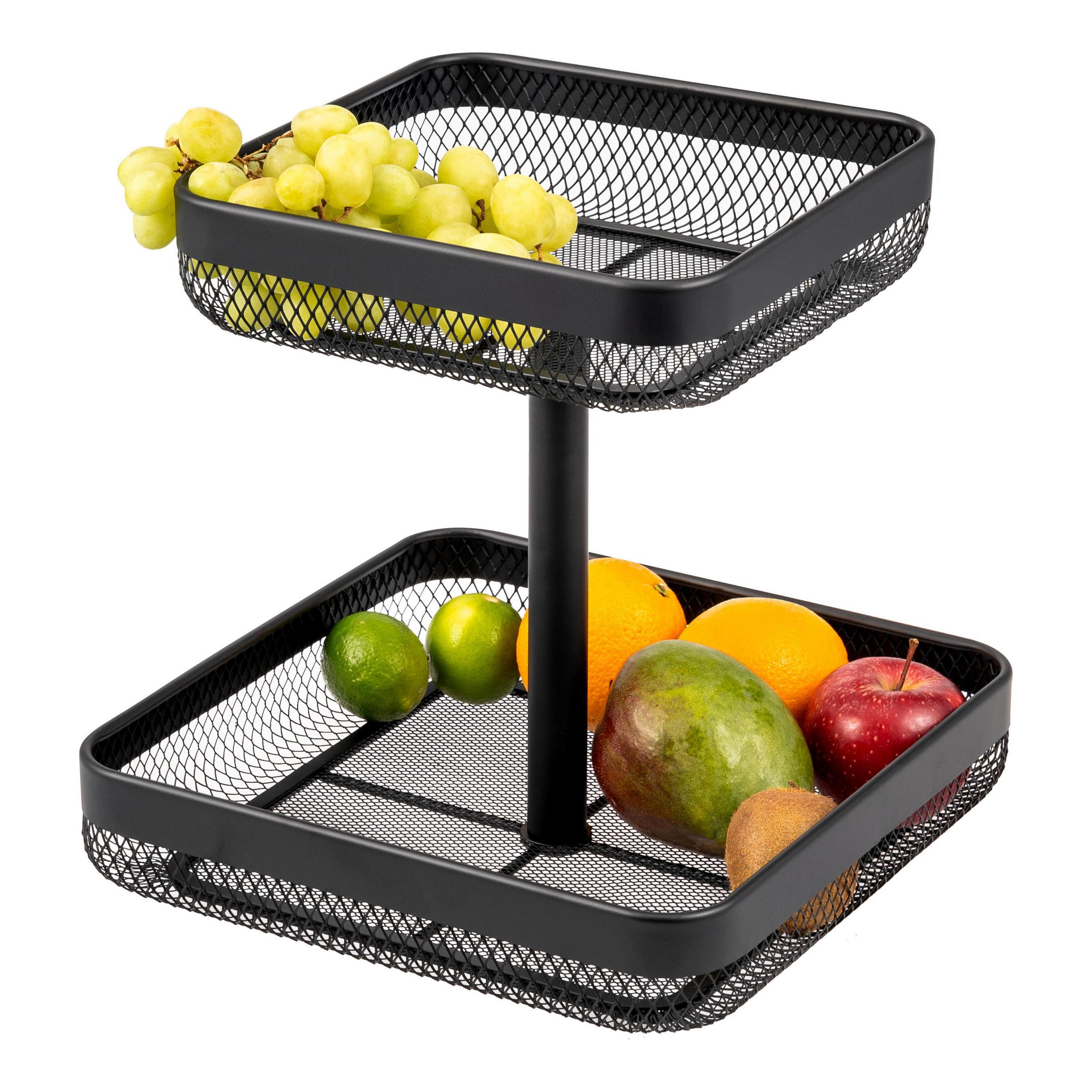 OBSTETAGERE 2-STÖCKIG eckig Metall schwarz - Schwarz, Metall (30/31cm) - eluno