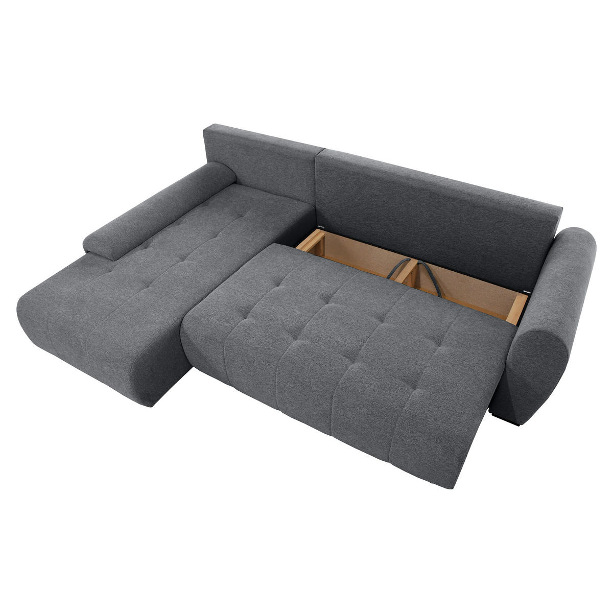 ECKSCHLAFSOFA Dallas mit Bettkasten, 255 cm, Dunkelgrau, links, Velour-Stoff - Dunkelgrau, Textil (255/175cm) - Beautysofa