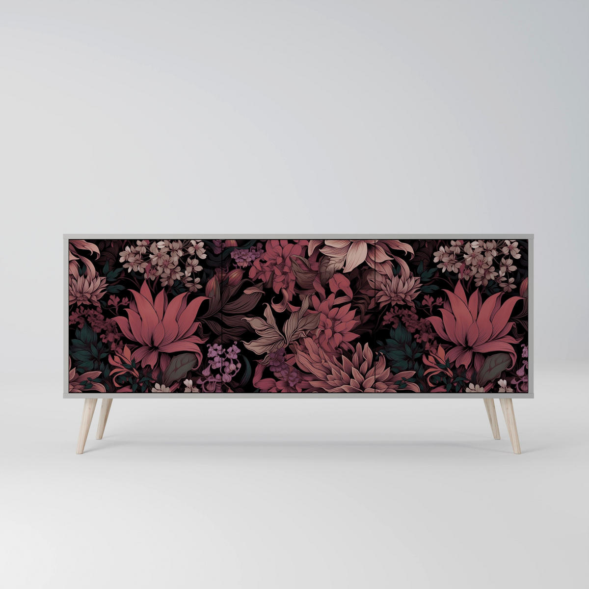 SIDEBOARD FLORAL WHISPER, Eicheneffekt, 164,5x42x77,5 cm, 3 Türen - Eichefarben/Buchefarben, Holzwerkstoff/Buchenholz (164.5/77.5/42cm) - SpaceRebels