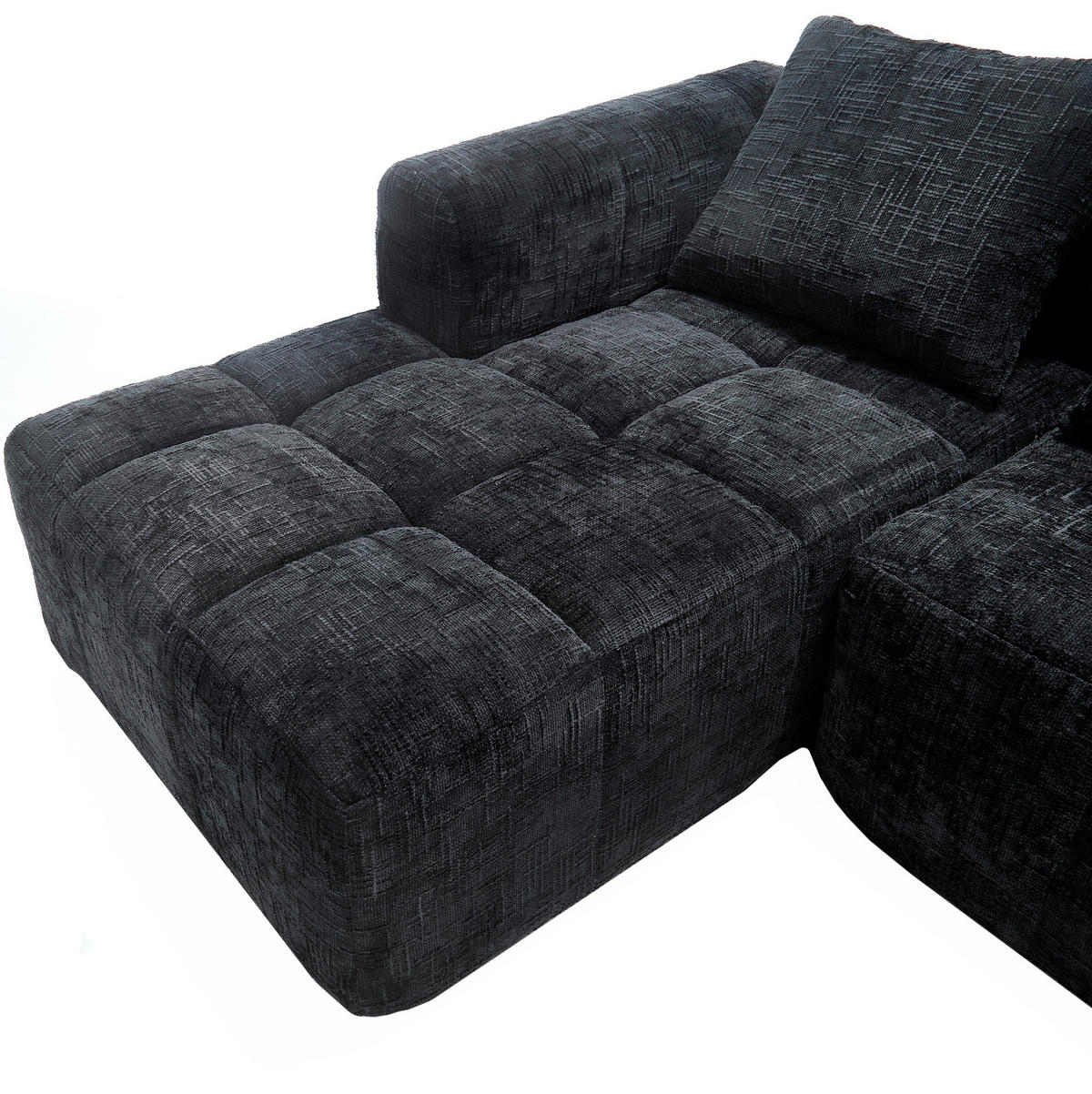 SOFA mit Chaiselongue 250 x 158 cm Chenille Black 3 Kissen - Schwarz, Textil (250/158cm) - IVMEU