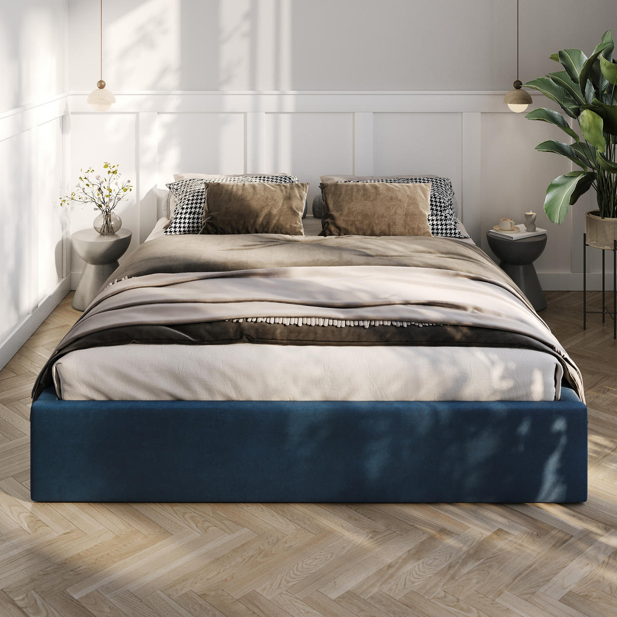 POLSTERBETT 160x200cm Bett mit Stauraum Lattenrost Dunkelblau - Dunkelblau, Holz/Holzwerkstoff (160/200cm) - Muralo