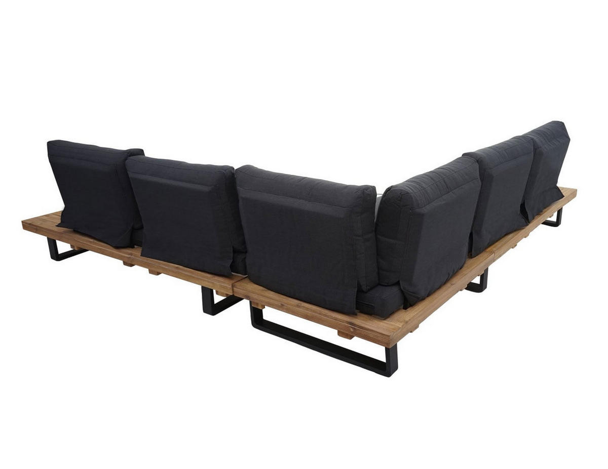 GARTEN-GARNITUR Hellbraun Polster Dunkelgrau - Braun, Holz - PROREGAL