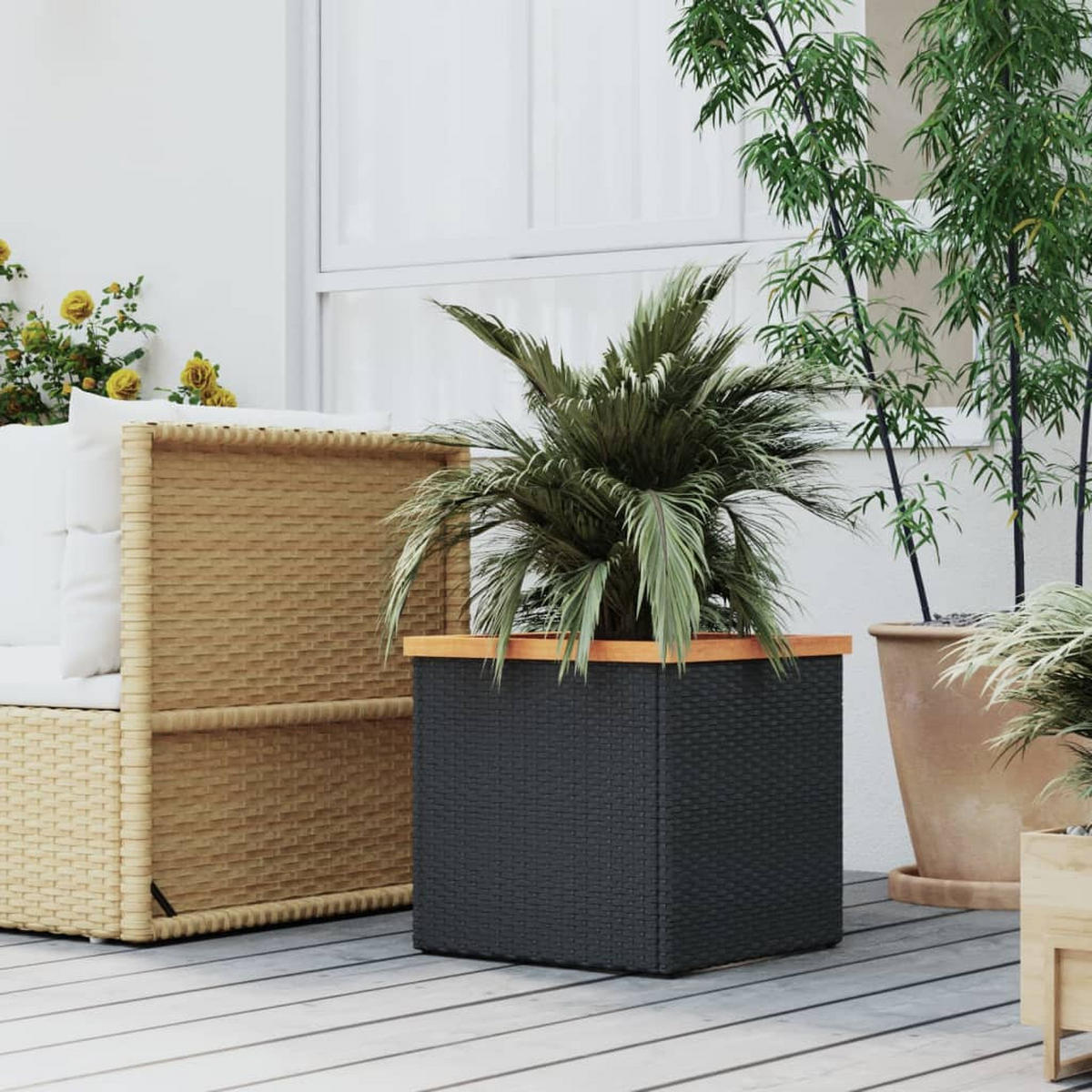 PFLANZKÜBEL Schwarz 40/40/40 Cm Poly Rattan - Schwarz, Kunststoff (40/40/40cm) - vidaXL