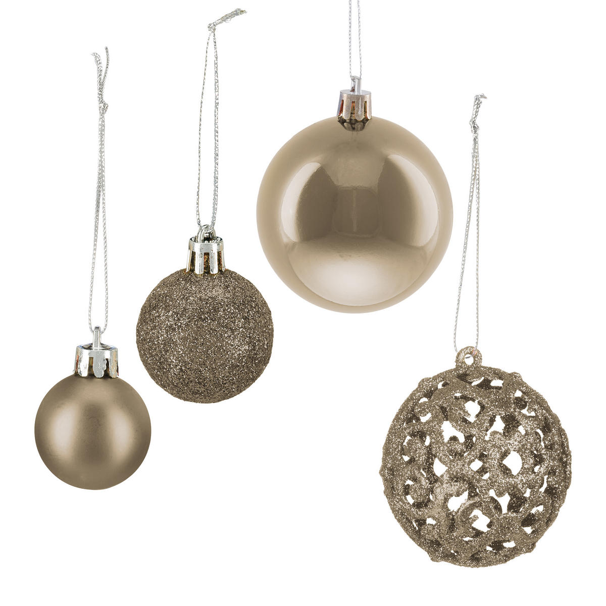 50-TLG.WEIHNACHTSKUGELN-SET - Creme, Kunststoff (6/7/6cm) - Relaxdays