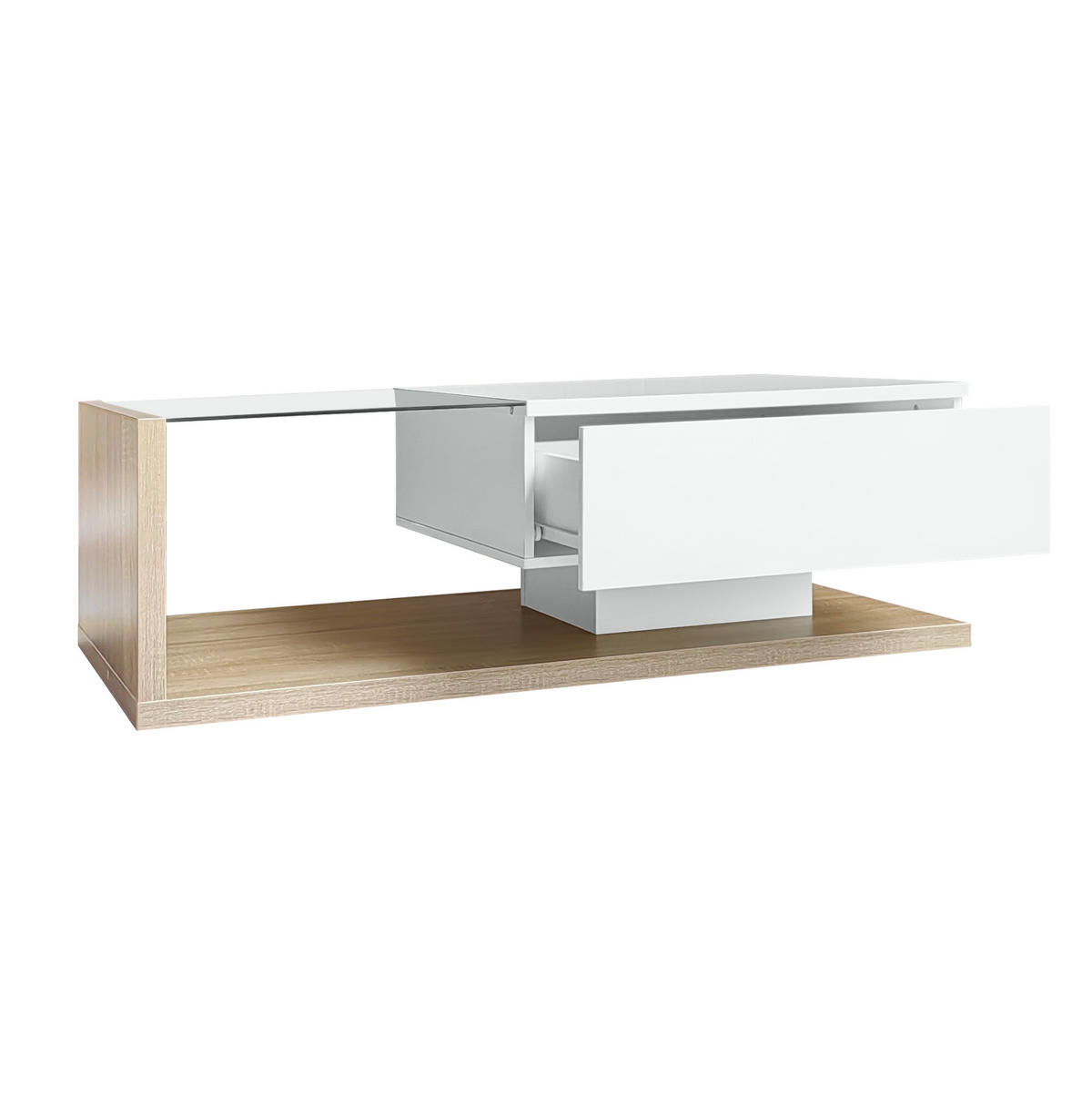 COUCHTISCH, Holzton/Hochglanz Weiß mit Glasplatte & 16-farbiger LED-Beleuchtung, 105/55/32,5 cm,Naturfarben - Naturfarben, Holzwerkstoff (55/105/32.5cm) - Redom