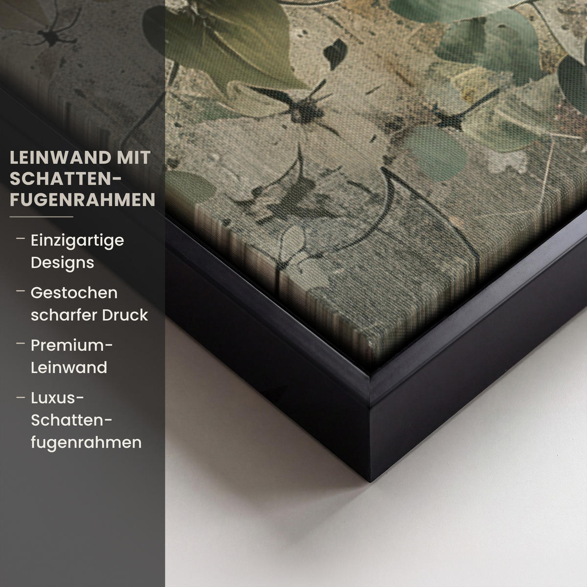 LEINWAND Bilder mit Rahmen - Blumen - Blätter - Abstrakt - Modern - 60x40 - Grau, Textil (60/40cm) - MuchoWow