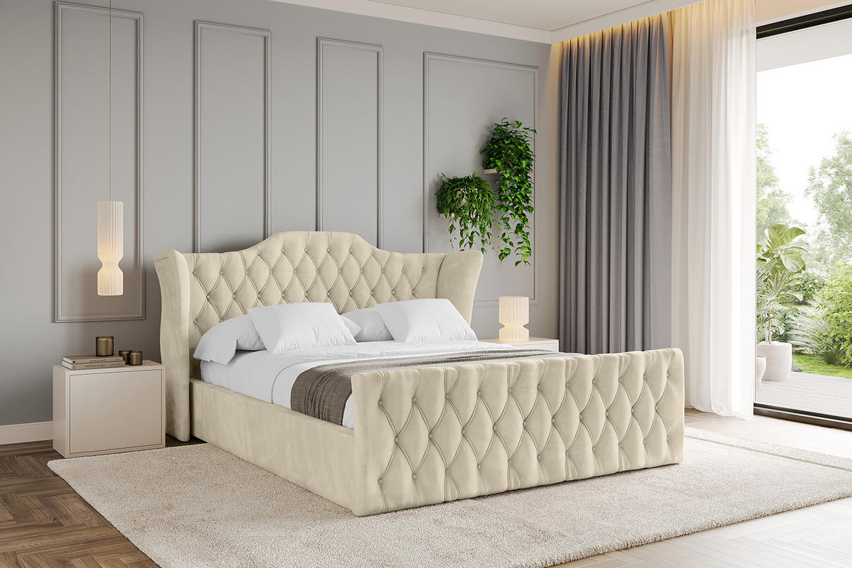 POLSTERBETT mit Bettkasten, Fußteil und Lattenrost, Boxbett ohne Matratze - ZORAN-Z 180x200 Beige - Ecru, Holzwerkstoff/Textil (180/200cm) - ALTDECOR