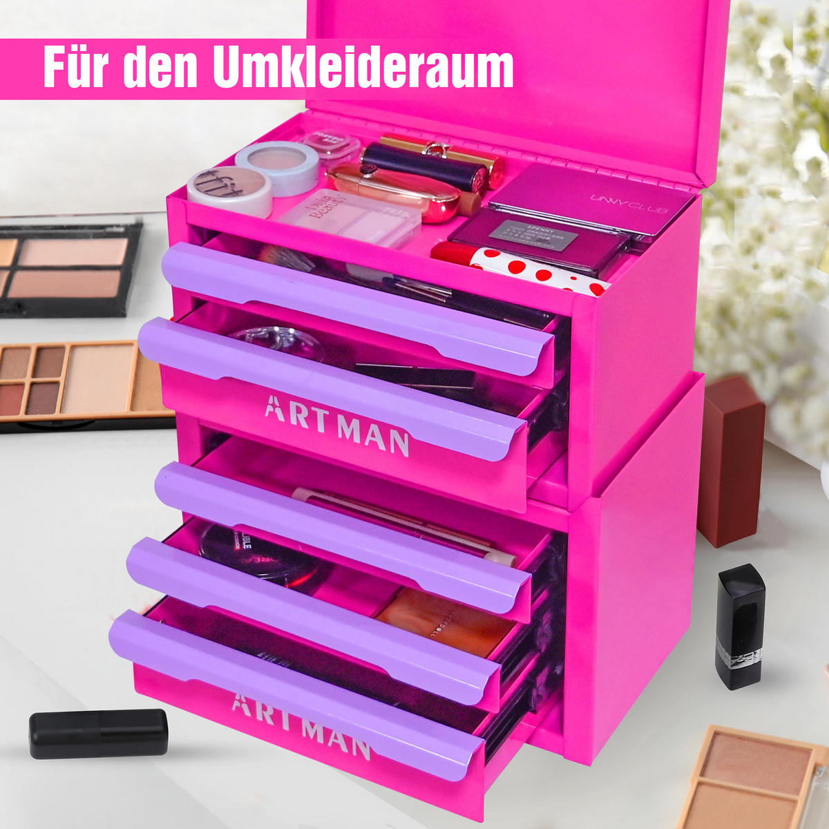 KOMBINATIONSKOFFER – Rosé-Violett, 2+3 Ebenen - Multicolor, Metall (15.8/32/28.5cm) - DCA