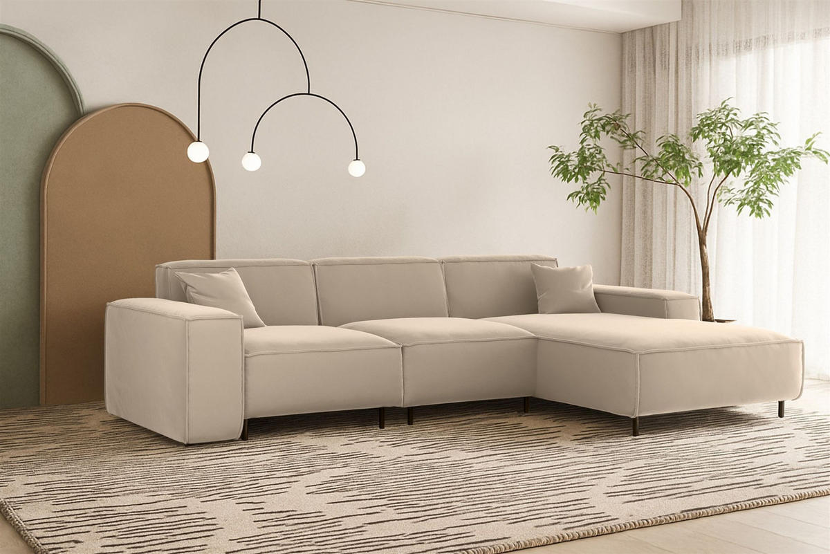ECKSOFA Gloria In Tiffani - Beige, Holzwerkstoff/Textil (266/165cm) - Fun Möbel