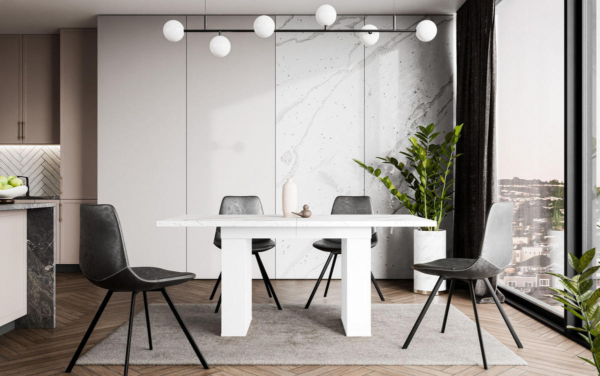 ESSTISCH Ausziehbar 160-240 cm Weiß Marmor-Optik mit Weißen Beinen - Weiß, Holzwerkstoff (240/80/75cm) - Home Collective